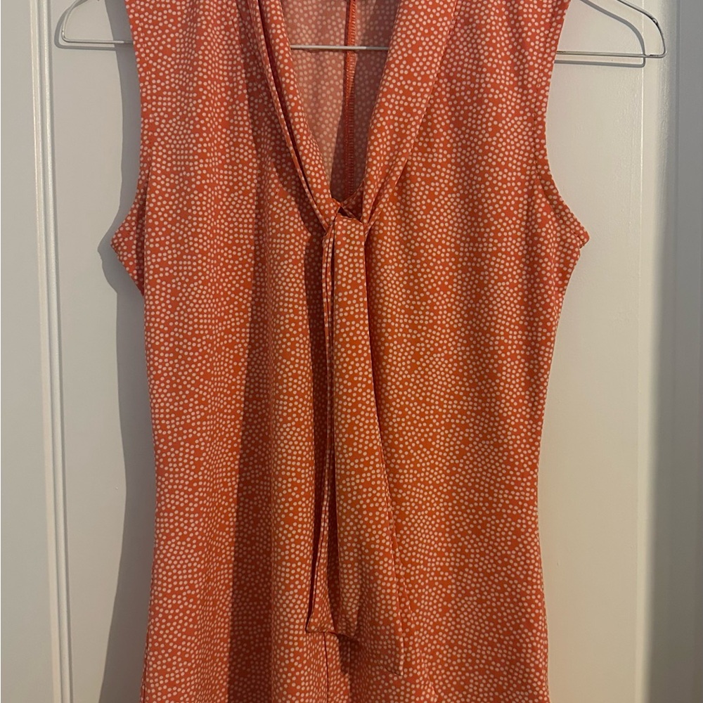 Orange Sleeveless Tie-Neck Top